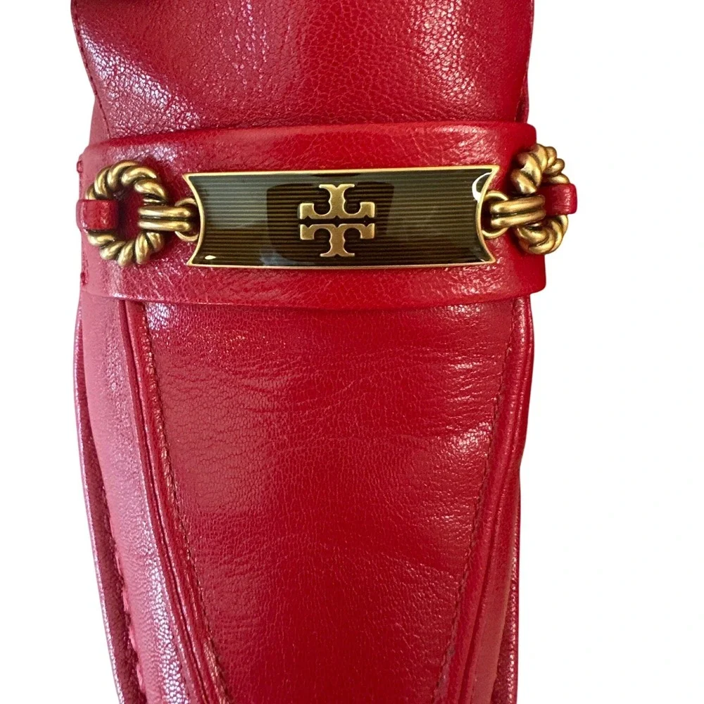 Tory Burch Perrine Loafers Tory Red Leather Square Toe Flats Size 8